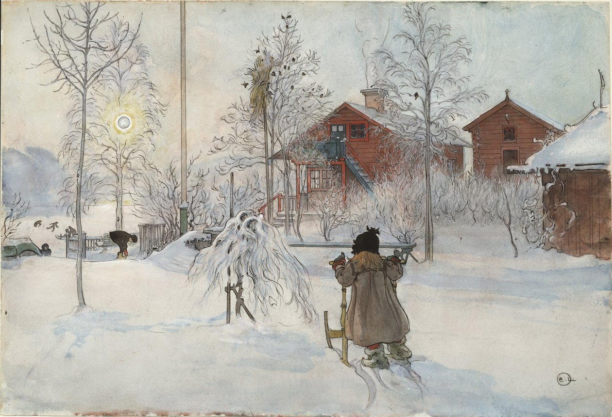 Az udvar és a mosóház, az Otthon sorozatból, 1895 körül (wc papíron) alkotó: Carl Larsson