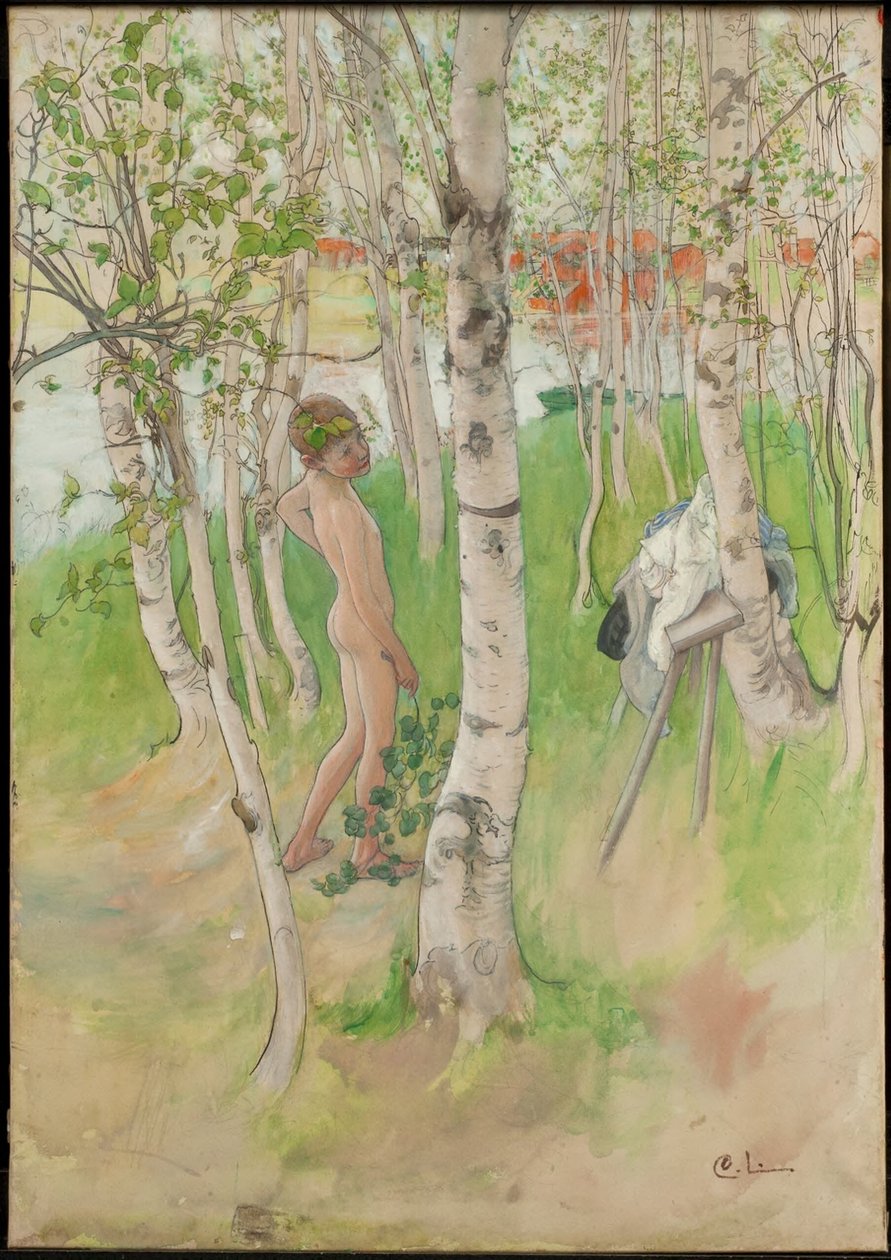 Ulf. Meztelen fiú a nyírfák között alkotó: Carl Larsson