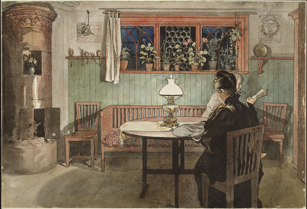 Amikor a gyerekek lefeküdtek, az „A Home” sorozatból, 1895 körül (akvarell papíron) alkotó: Carl Larsson