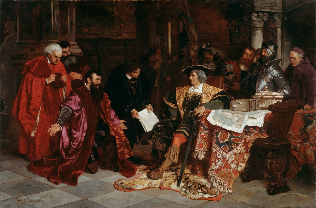 Maximilian császár fogadja a velencei nagyköveteket Veronában, 1879. alkotó: Carl Ludwig Friedrich Becker