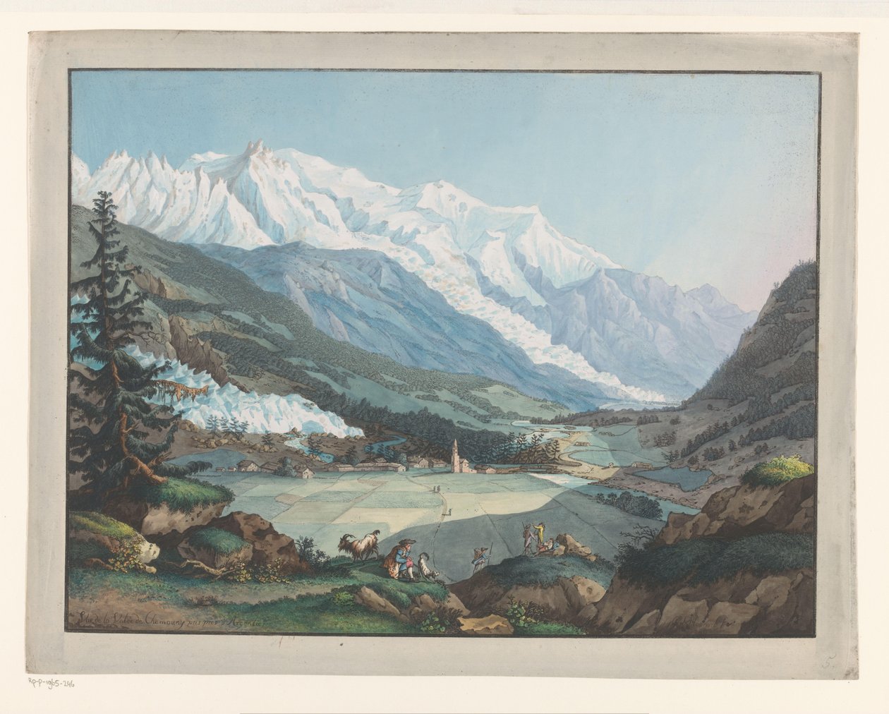 Kilátás Chamonix-ra a Mont-Blanc lábánál Vue de la Valée de Chamouny pris pres d