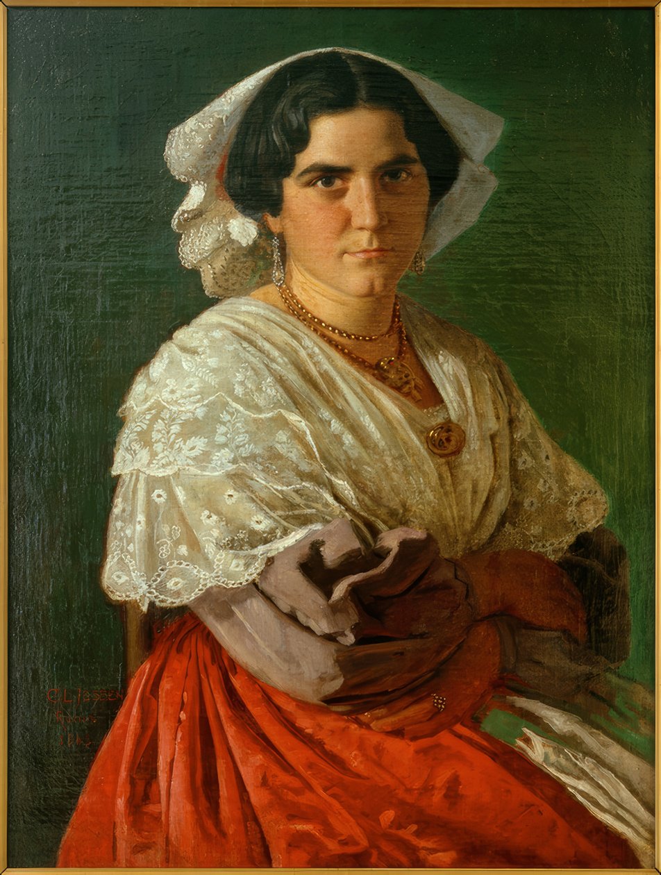 C.L.Jessen, egy olasz nő portréja népviseletben alkotó: Carl Ludwig Jessen