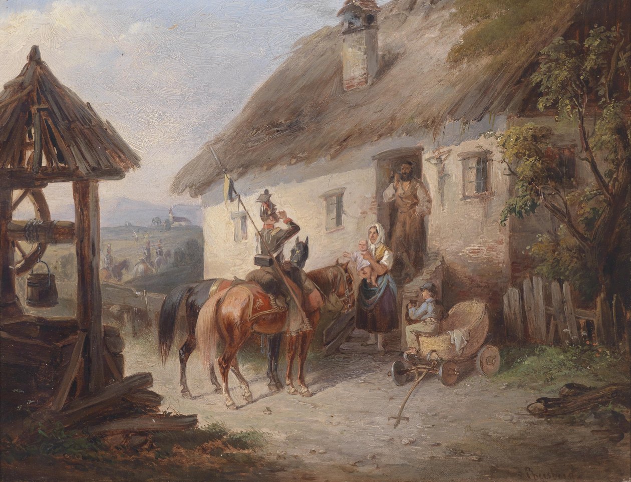 Osztrák ulánok egy parasztház előtt alkotó: Carl Martin Ebersberg