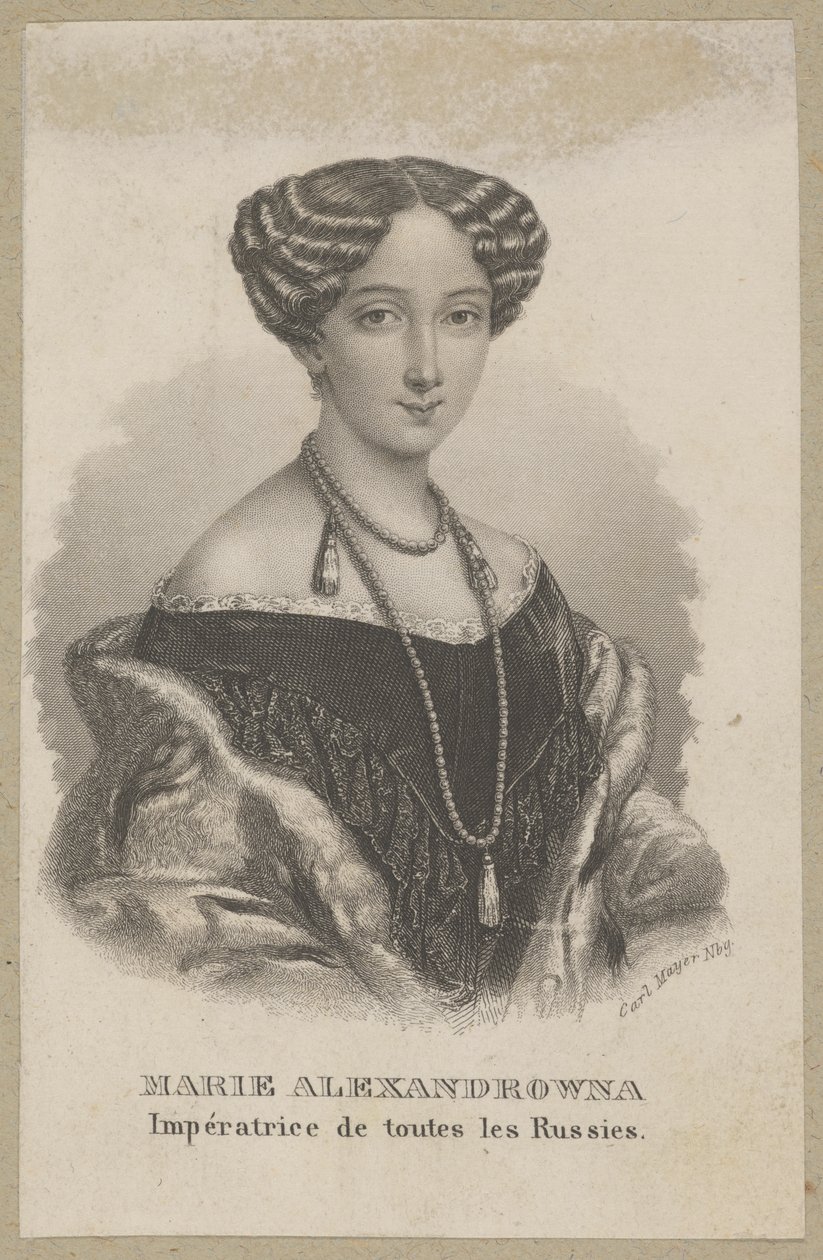 Marija Alekszandrovna (született Maximiliana Wilhelmina Maria von Hessen-Darmstadt, 1824 Darmstadt - 1880 Szentpétervár) - II. Lajos hesseni nagyherceg és Vilhelmina badeni hercegnő legfiatalabb lánya, hessen-darmstadti hercegnő, II. Sándor cár alkotó: Carl Mayer
