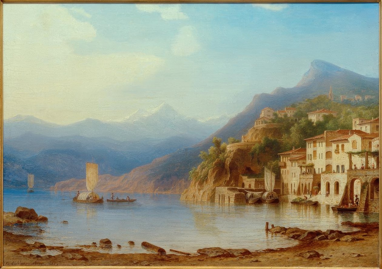 C. Morgenstern, Varenna látképe a Comói-tavon alkotó: Carl Morgenstern