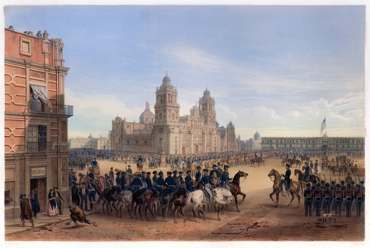Scott tábornok bejárata Mexikóvárosba, kocsma. 1851. alkotó: Carl Nebel