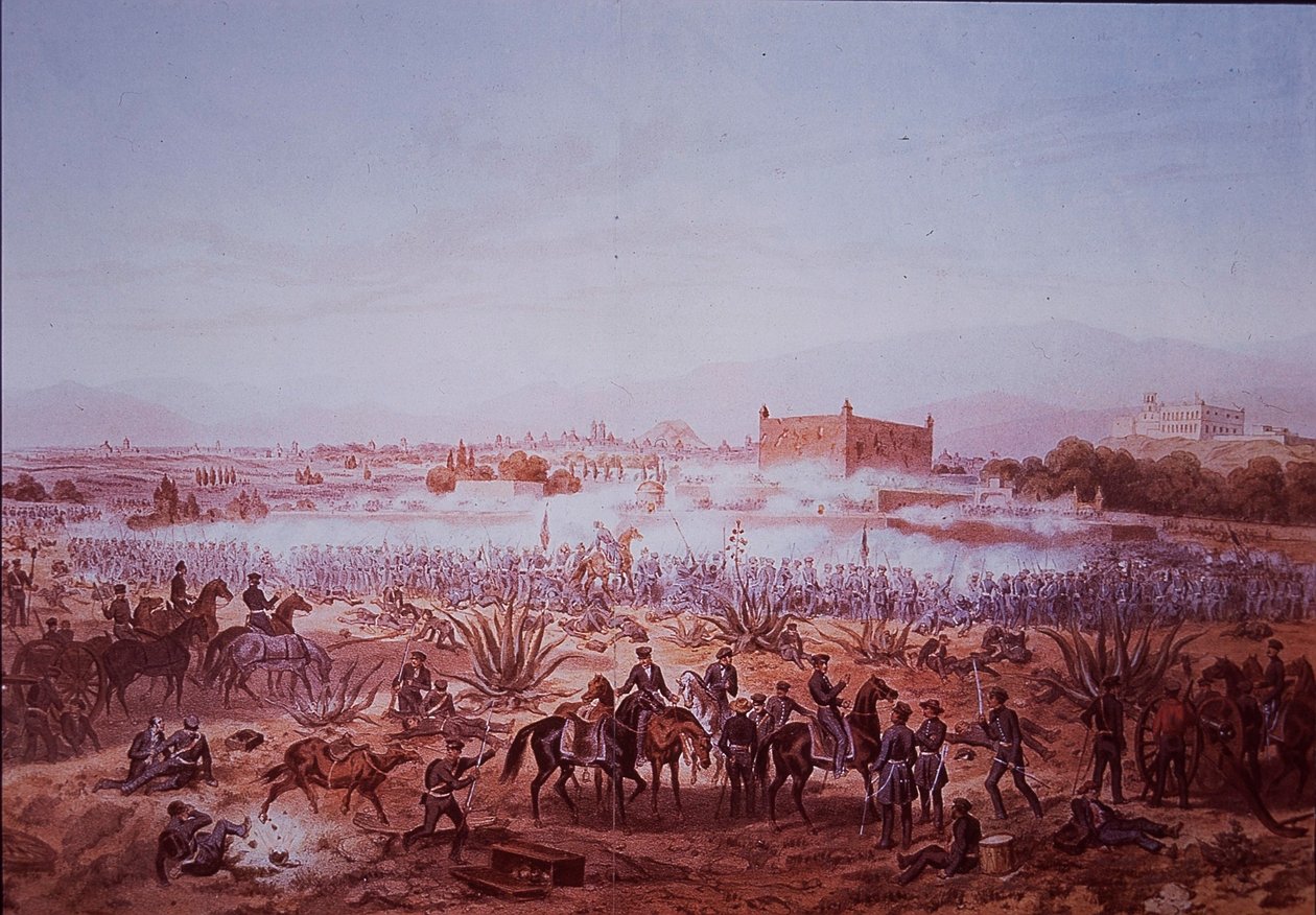 Mexikói-amerikai háború (1846-48), Molino del Rey-i csata, amerikai csapatok támadása alkotó: Carl Nebel