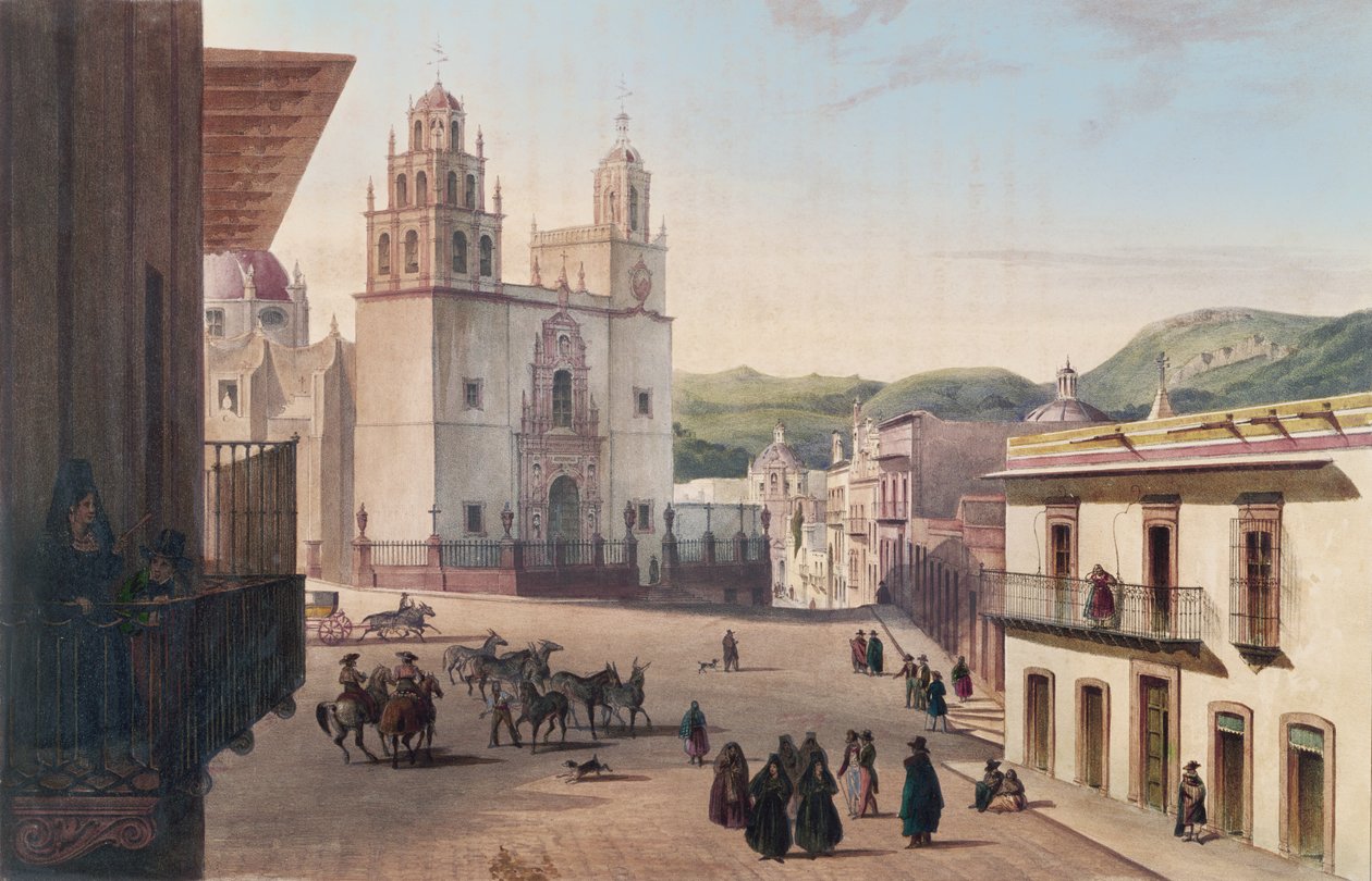 Plaza Mayor de Guanajuato (színes metszet) alkotó: Carl Nebel