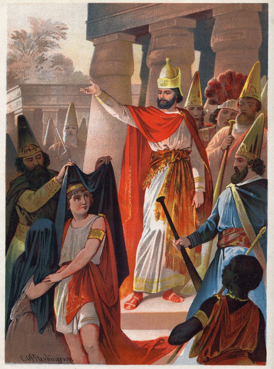 Sarastro tábláján egy pap nagy fekete vitorlákat terít ki Tamino hercegre és Pamina hercegnőre. Illusztráció: Carl Offterdinger (1829-1889) „Az elvarázsolt fuvola” című művében (Die Zauberflote, flauto magico, The Magic Flute). Magángyűjtemény. alkotó: Carl Offterdinger