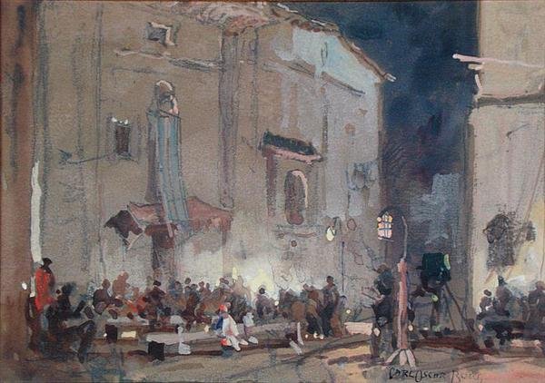 A forgatáson (guache papíron) alkotó: Carl Oscar Borg