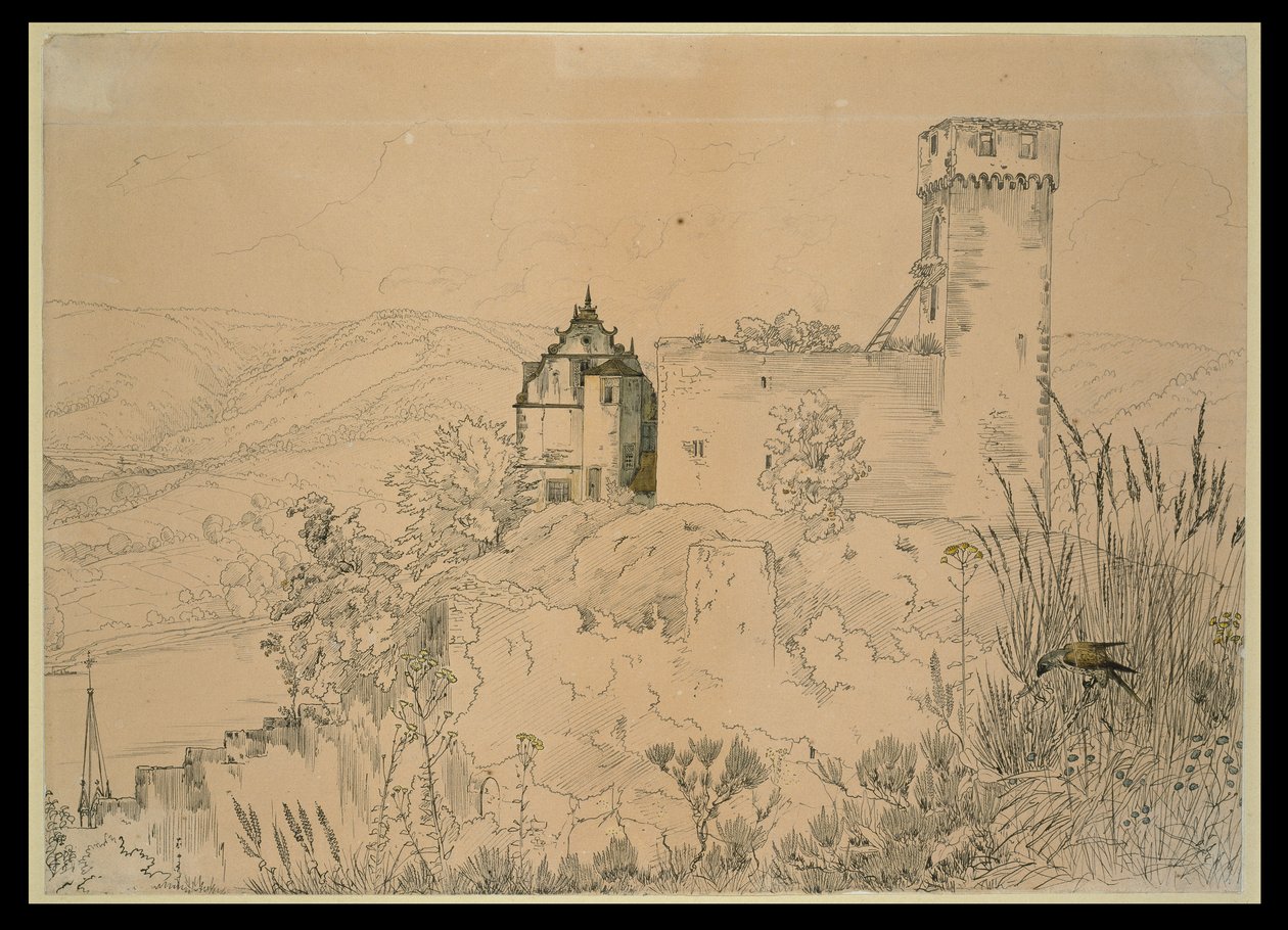 Hirschhorn vára a Neckaron (a sólyommal) alkotó: Carl Philipp Fohr