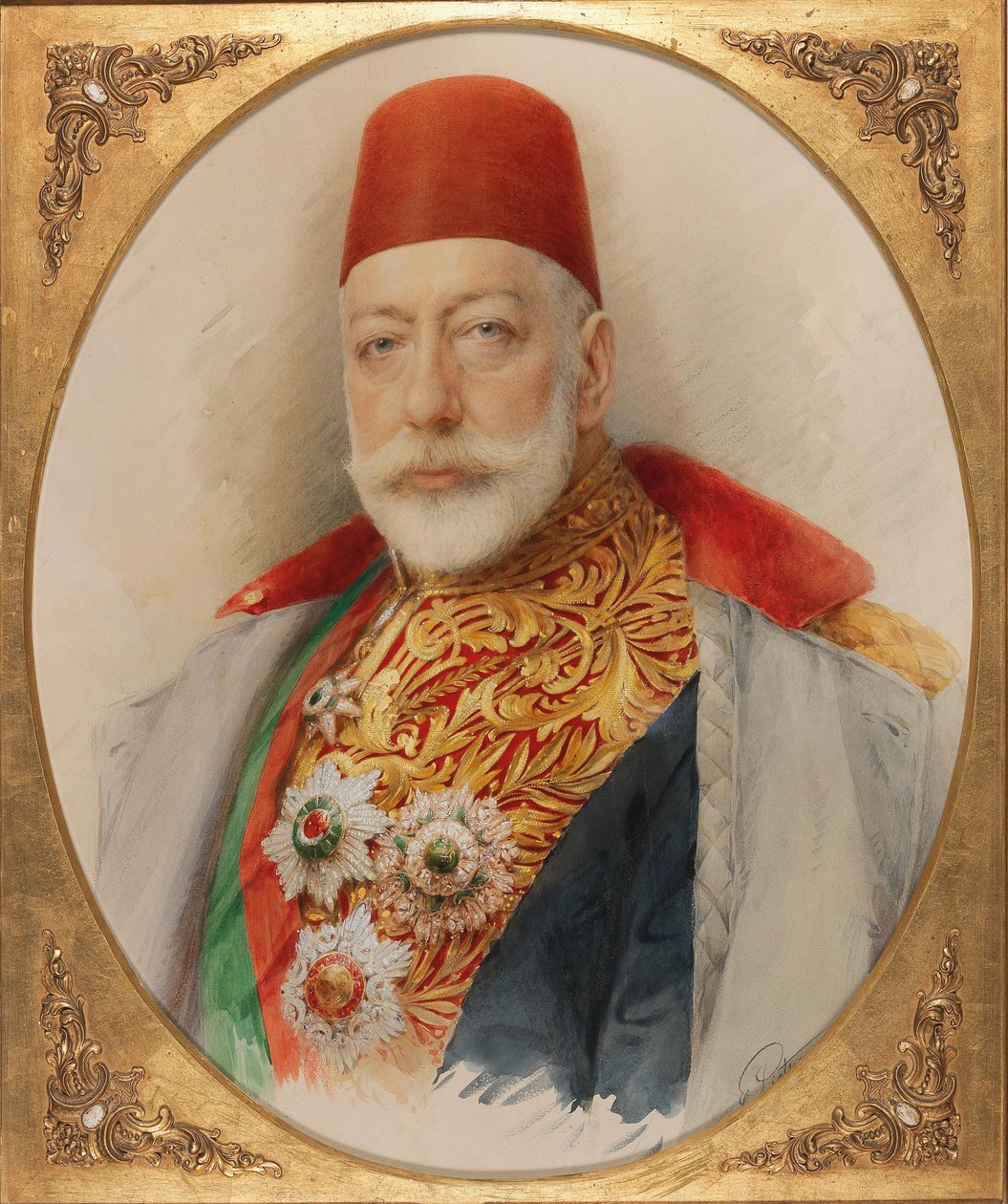 V. Mehmed 1844-1918, az Oszmán Birodalom szultánja és kalifájának portréja. alkotó: Carl Pietzner