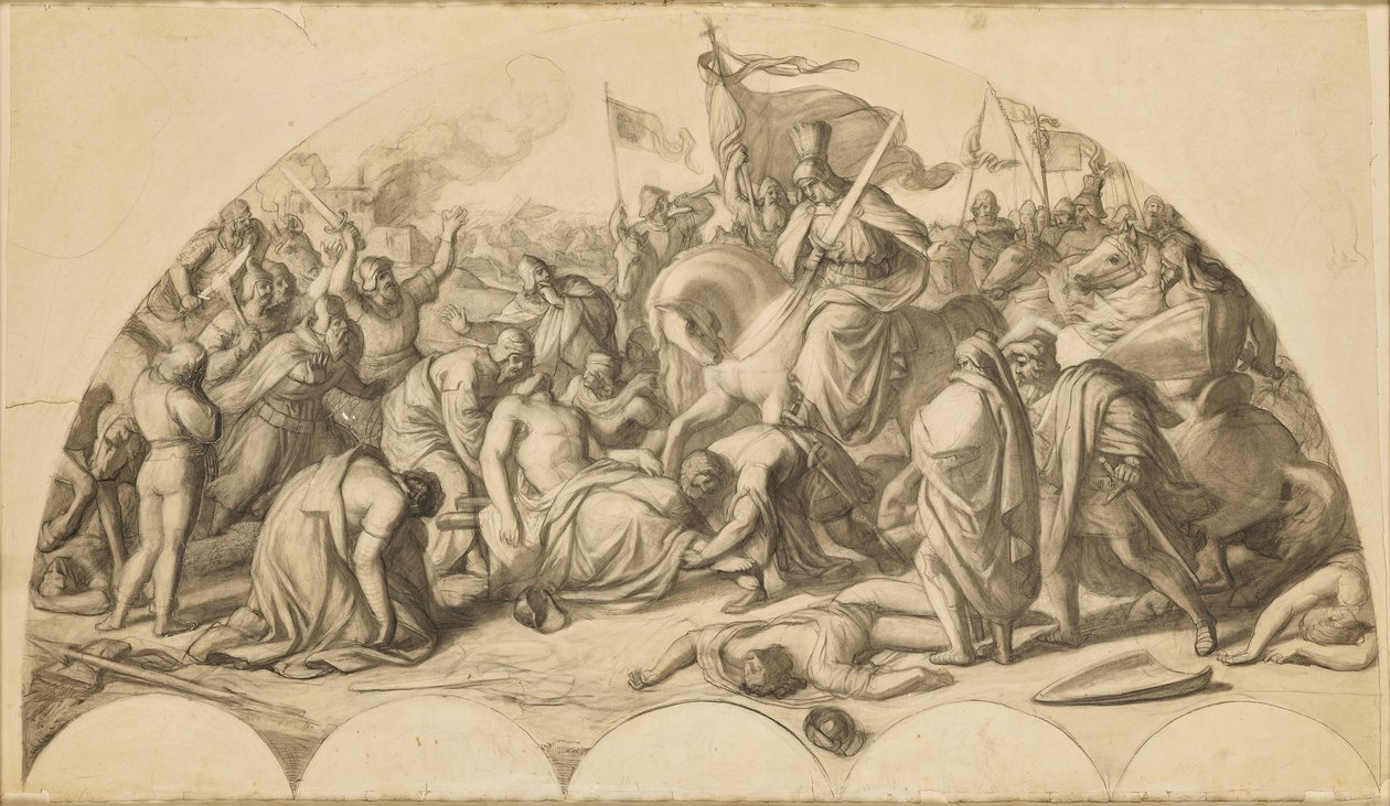 Habsburg I. Rudolf II. Przemysl Ottokár cseh holttesténél alkotó: Carl Rahl