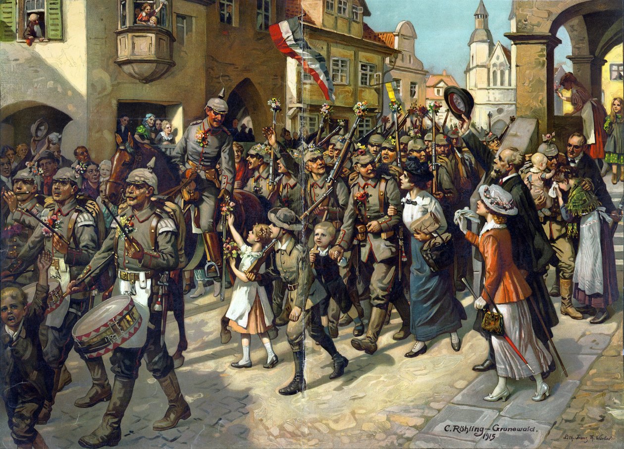 La mobilization en 1914 en Allemagne – A mozgósítás 1914-ben. Kép az iskolák történelemtanítására, Roehling, Carl (1849-1922) alkotó: Carl Rohling