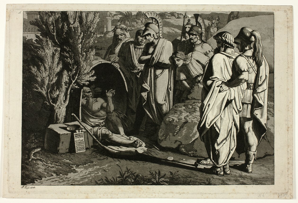 Diogenes a kádjában Alexandéval és tábornokaival alkotó: Carl Russ