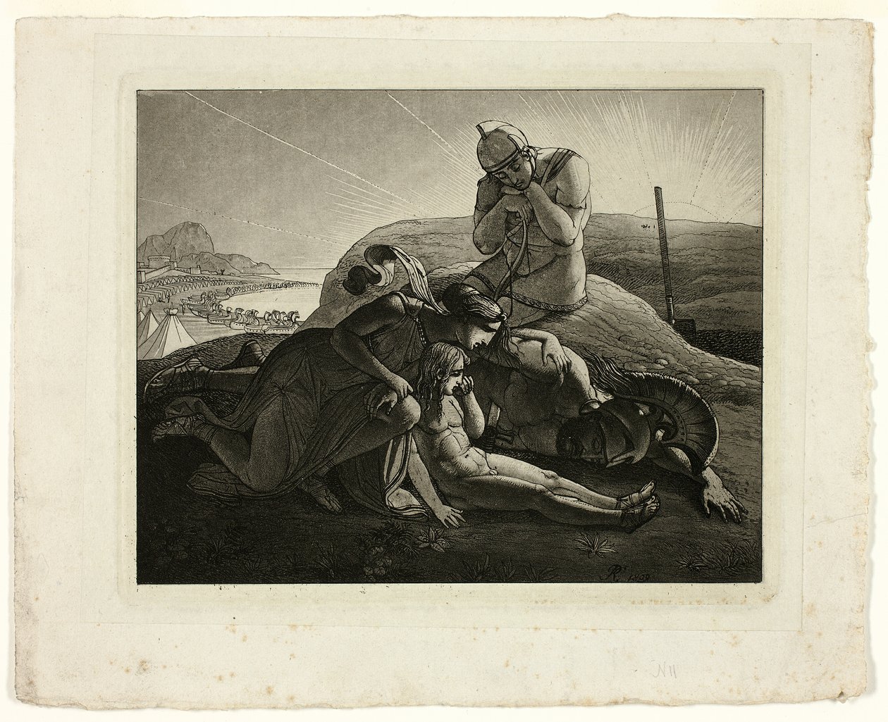 Tecmessa, a fia és Teucer Lamenting the Dead Ajax alkotó: Carl Russ