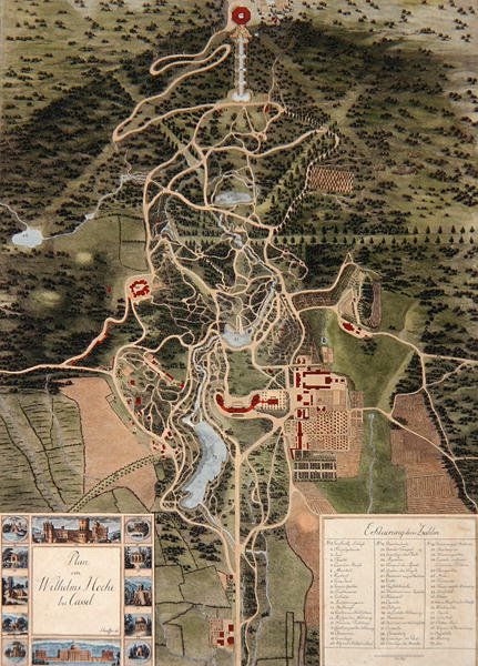 A Kassel melletti Wilhelmshohe terve (színes rézkarc) alkotó: Carl Schaeffer