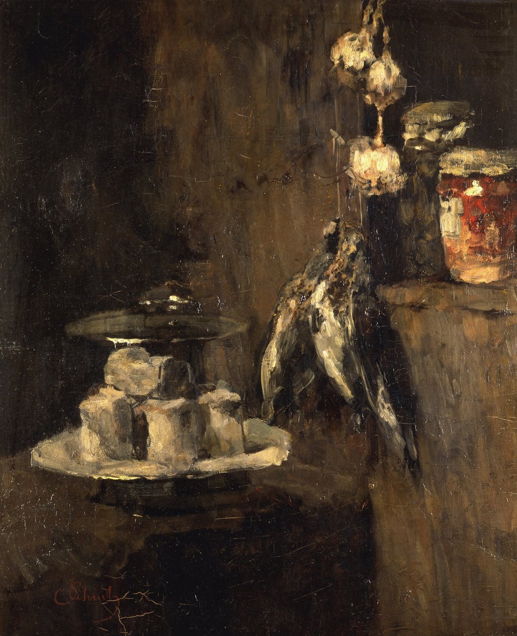 Csendélet fogolyokkal és sajtokkal, 1884 után alkotó: Carl Schuch