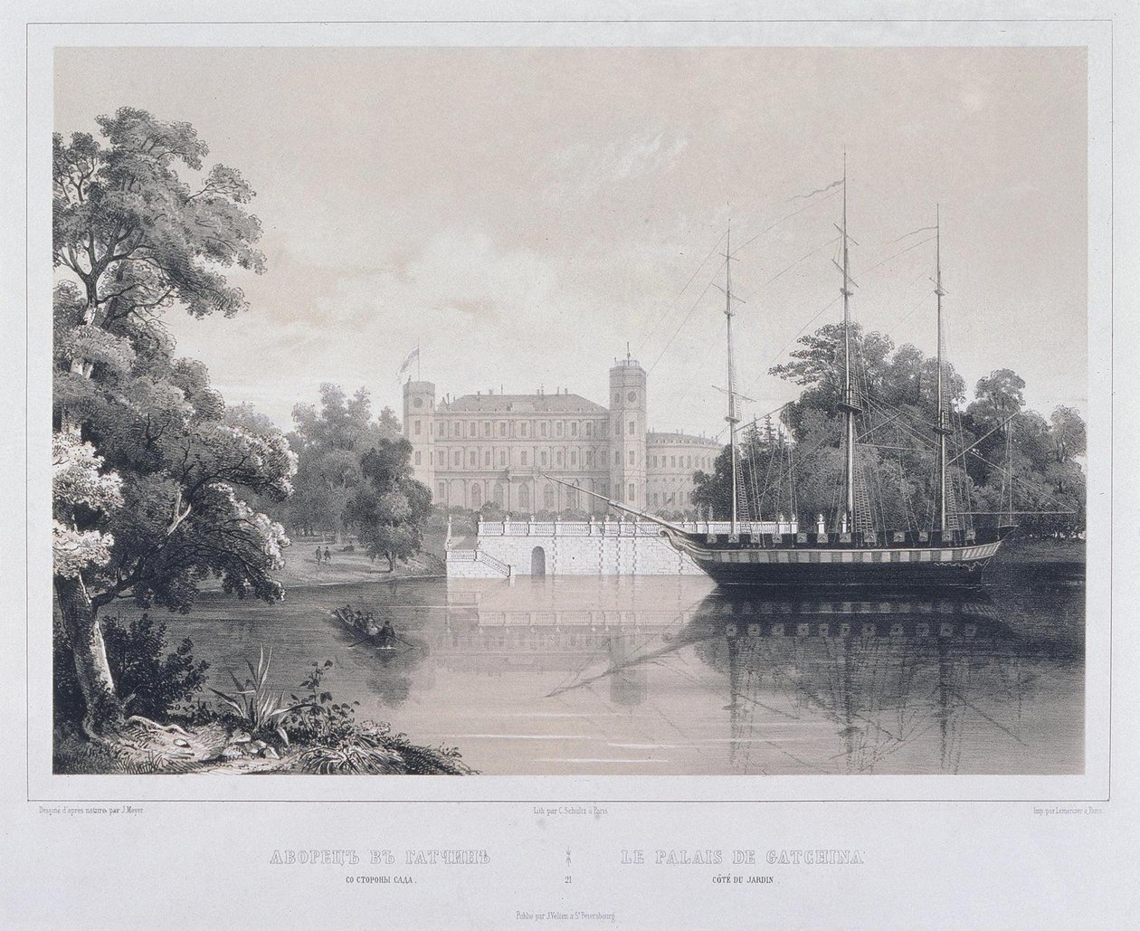 Kilátás a Gatchina-i palotára a tóról, 1850-es évek alkotó: Carl Schulz