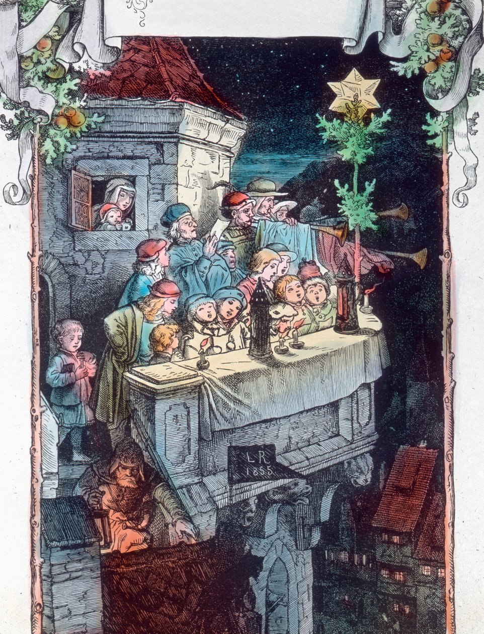 Dicsőség Istennek a magasságos égben. Fritz Richter (1904-1981) német festő és grafikusművész illusztrációja. A kép dátuma: 1930 körül. Carl Sinon Archívum alkotó: Carl Simon