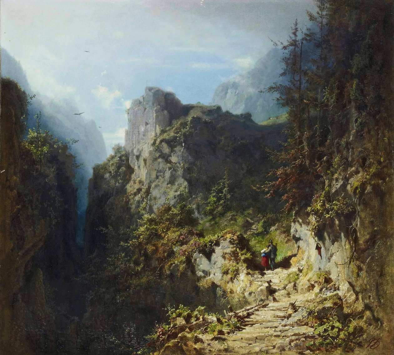 Hegyi táj szerelmesekkel alkotó: Carl Spitzweg