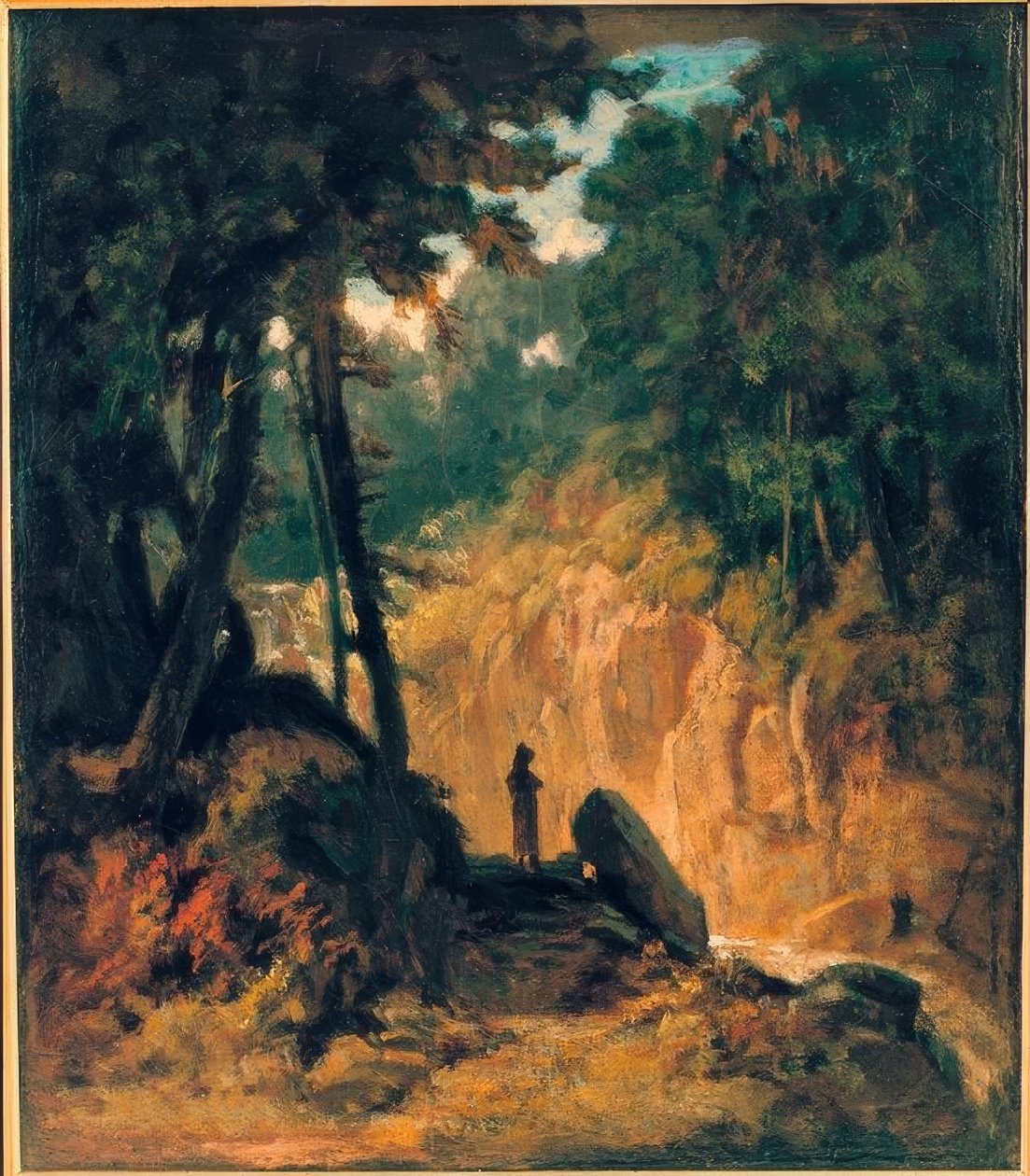 Erdős táj vízeséssel, a Kapuzinerm partján alkotó: Carl Spitzweg