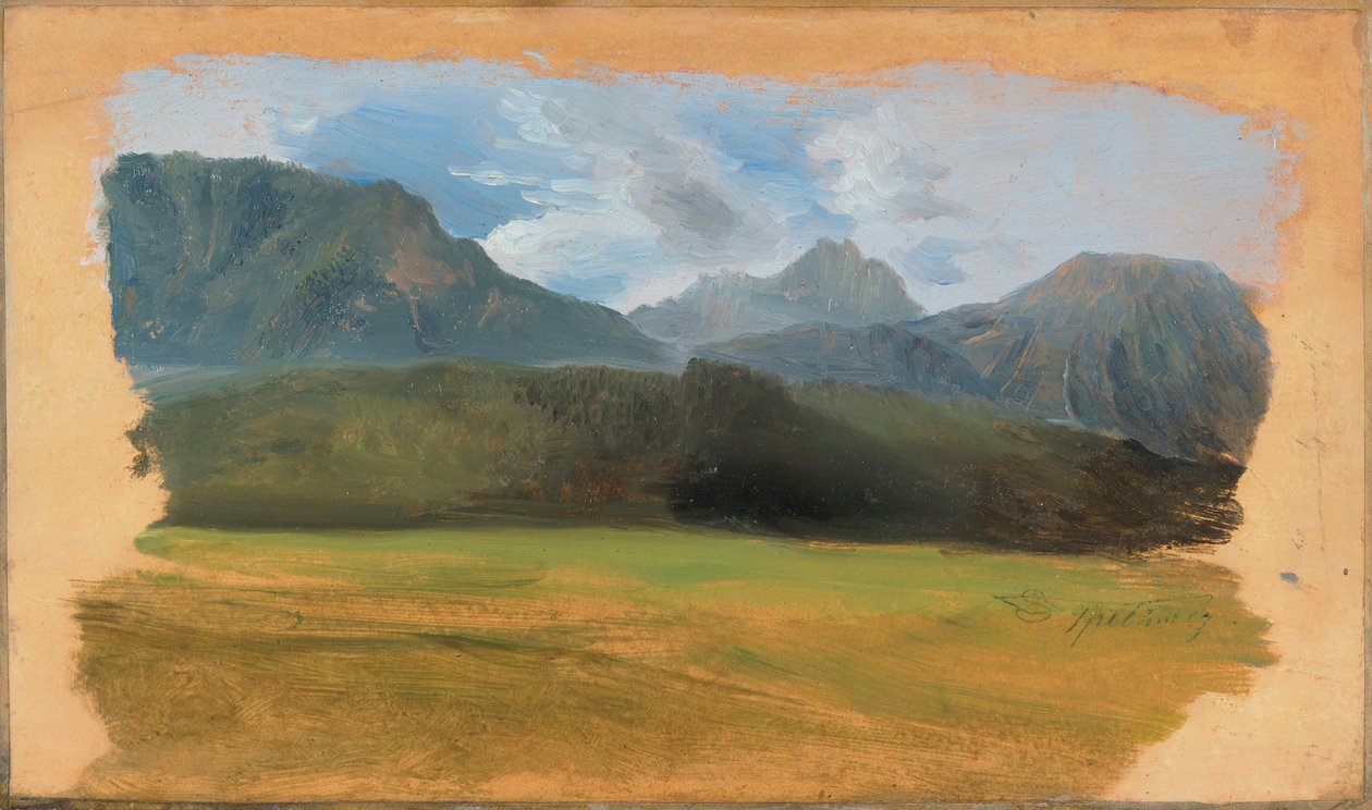 Kilátás Ramsau felől a Dachstein-hegységre alkotó: Carl Spitzweg