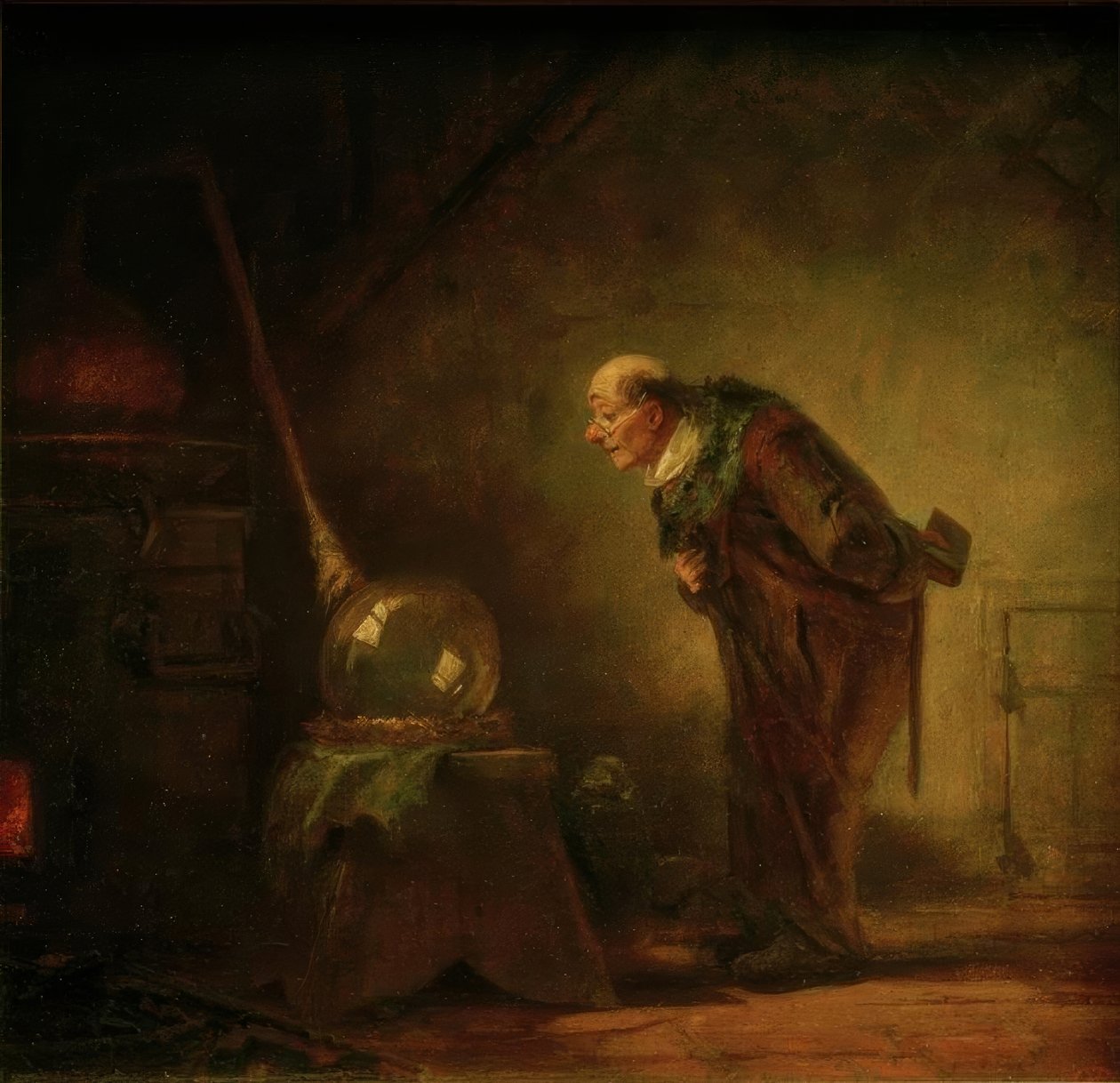 Az alkimista könyvvel a bal kezében alkotó: Carl Spitzweg