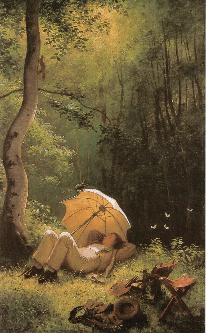 A festő egy erdei tisztáson alkotó: Carl Spitzweg