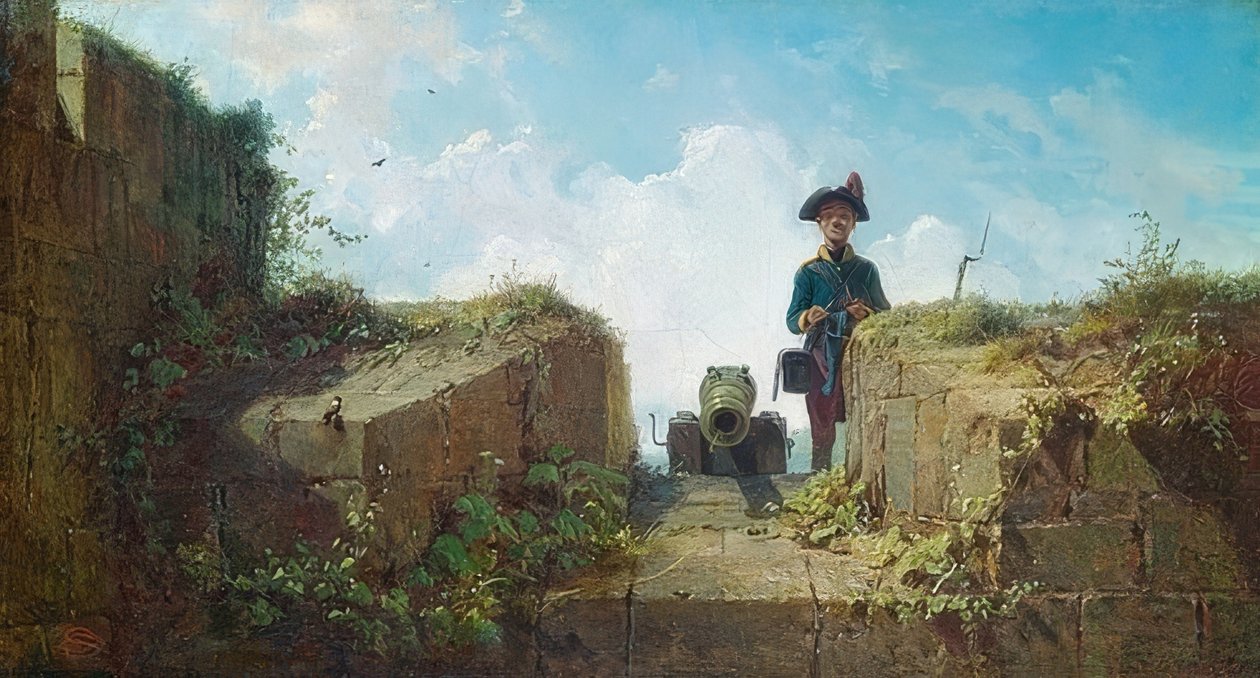 A kötő előőrs. 1860 körül alkotó: Carl Spitzweg