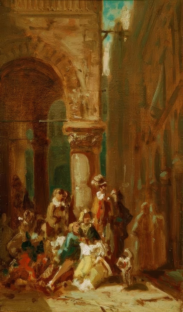 Utazó emberek: a Flo-i Loggia dei Lanzi színészei alkotó: Carl Spitzweg