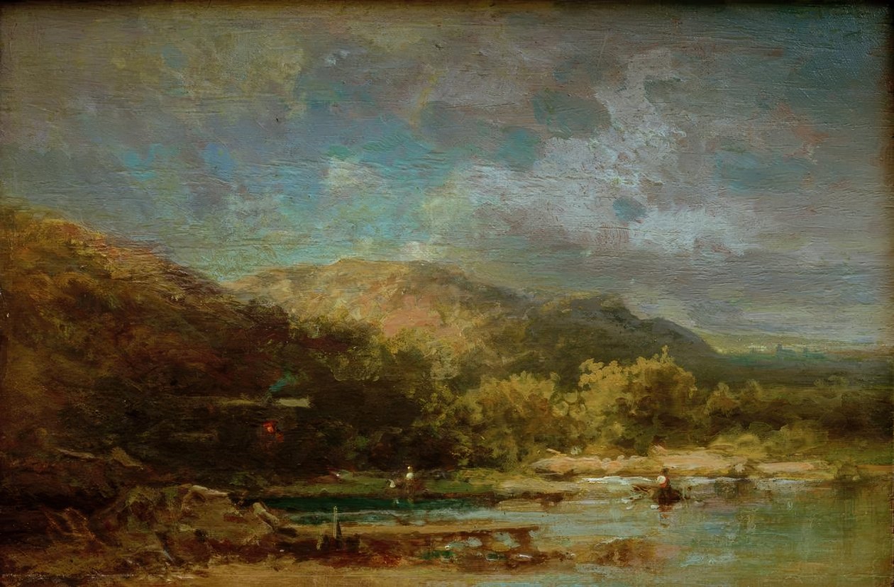 Kunyhó a tó mellett figurákkal alkotó: Carl Spitzweg