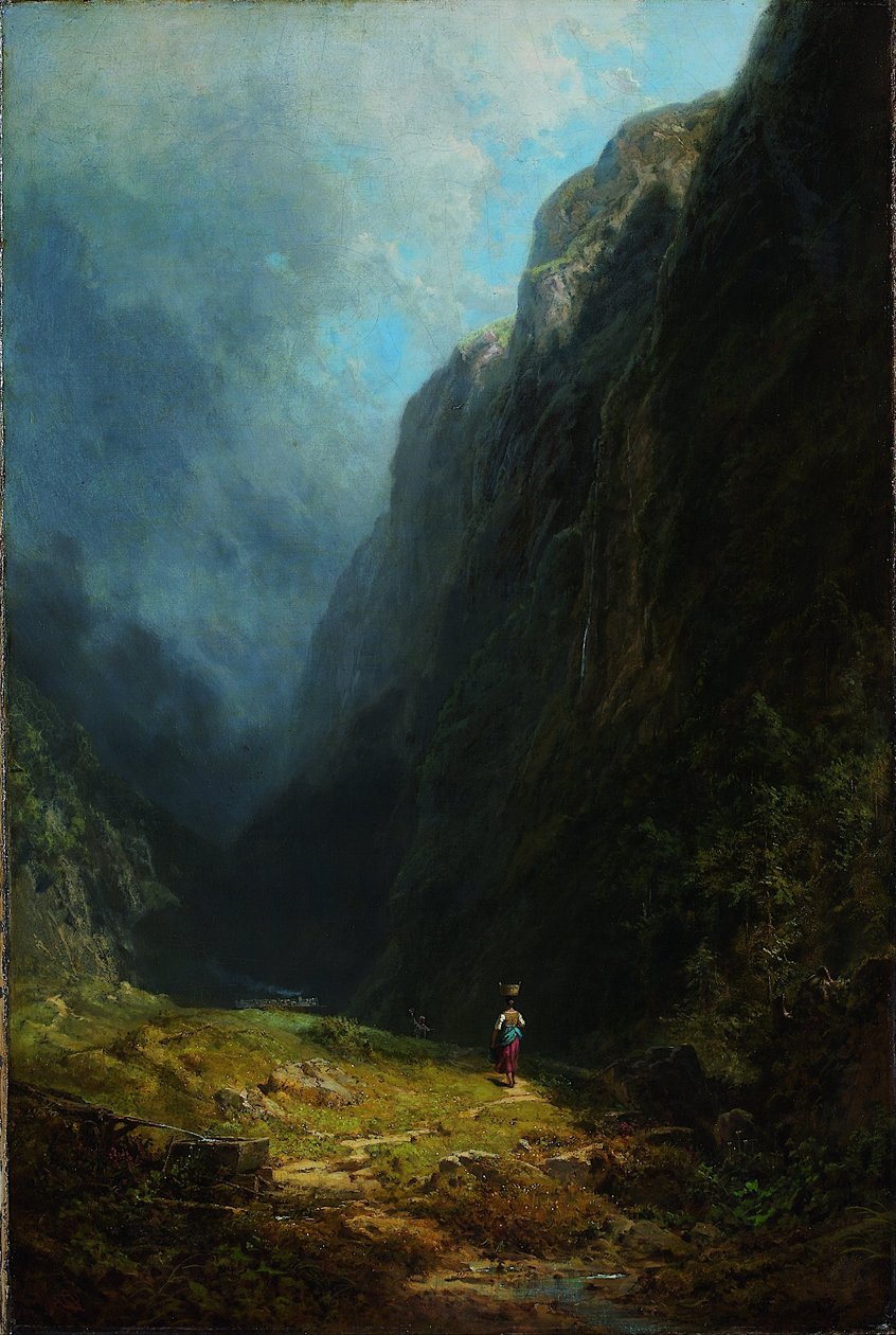 Az Alpok magas völgyében (Tájkép Wendelstein -hegységgel) alkotó: Carl Spitzweg