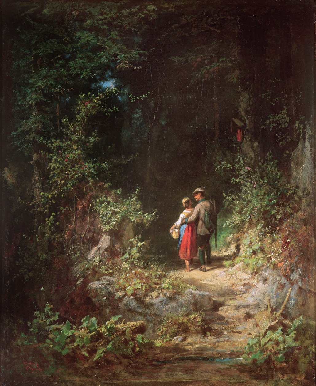 Szerelmesek egy erdőben, 1860 körül alkotó: Carl Spitzweg