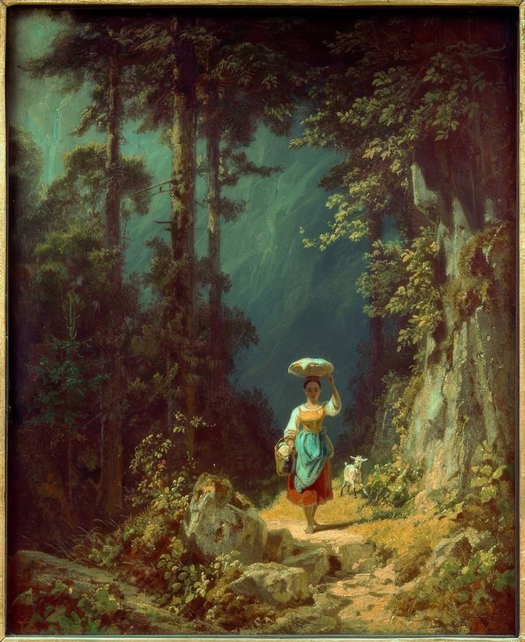 Lány kecskével a hegyi völgyben I. alkotó: Carl Spitzweg