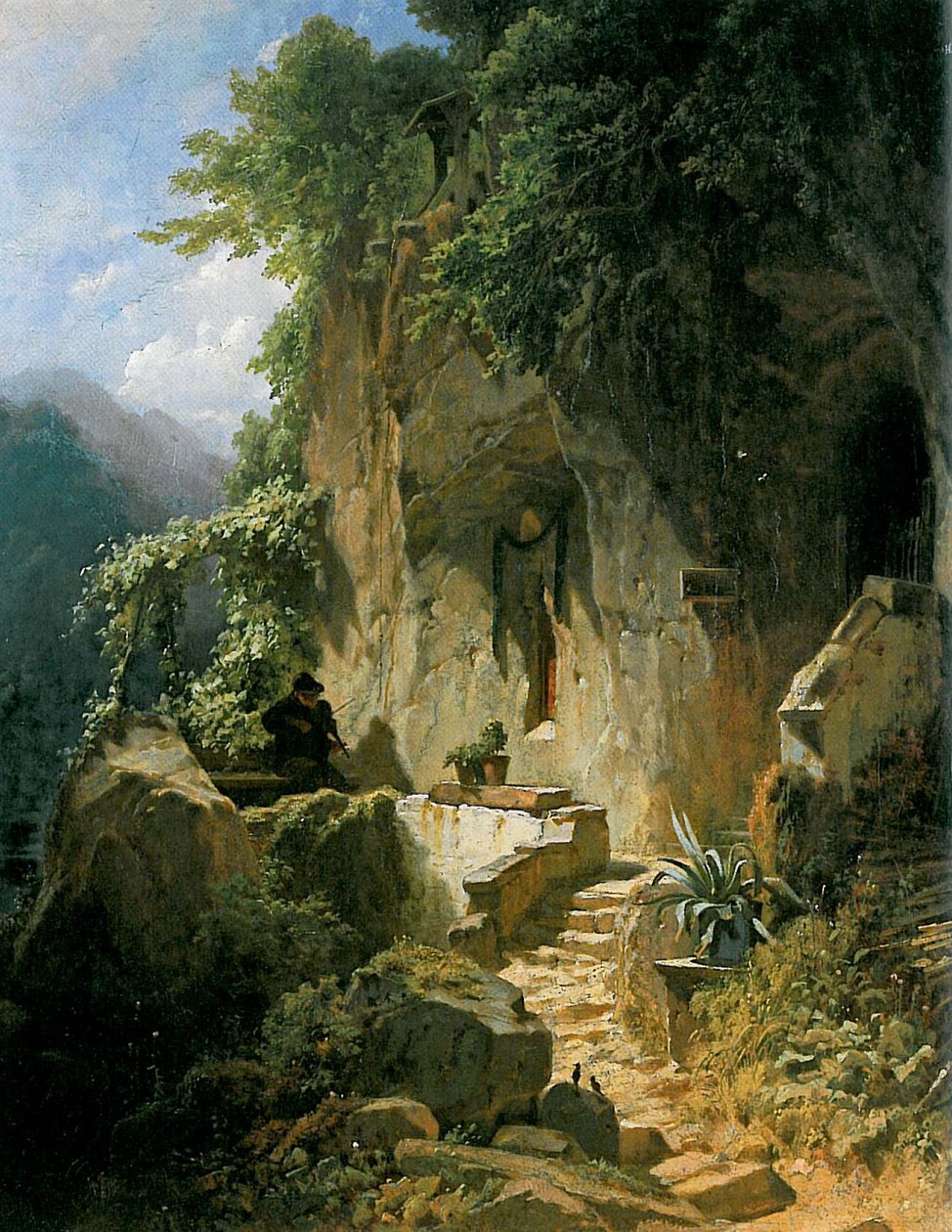 Zenélő remete a rock remete előtt alkotó: Carl Spitzweg