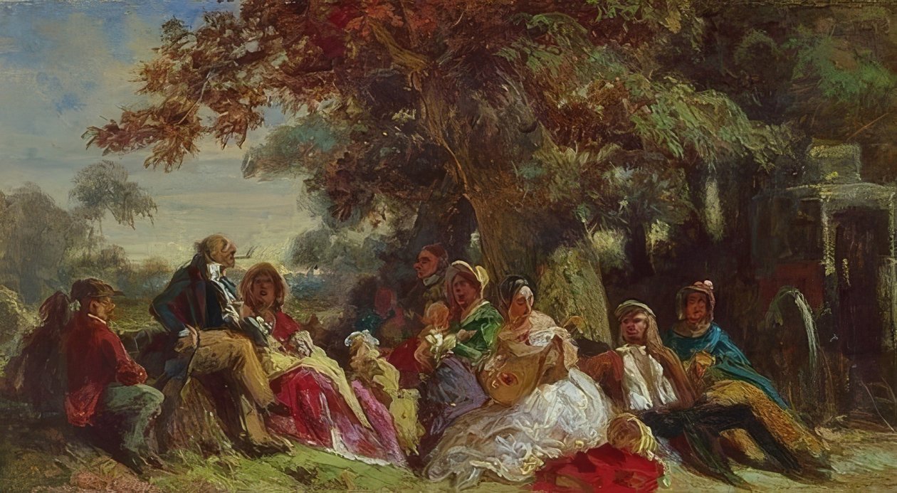 Színésztársaság a szabadban alkotó: Carl Spitzweg