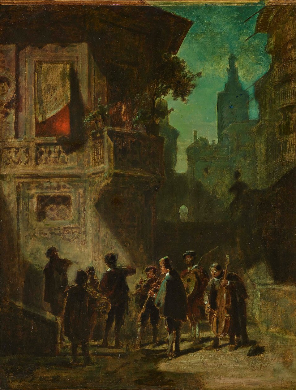 Spanyol szerenád a sevillai borbélyból, 1856 körül. alkotó: Carl Spitzweg