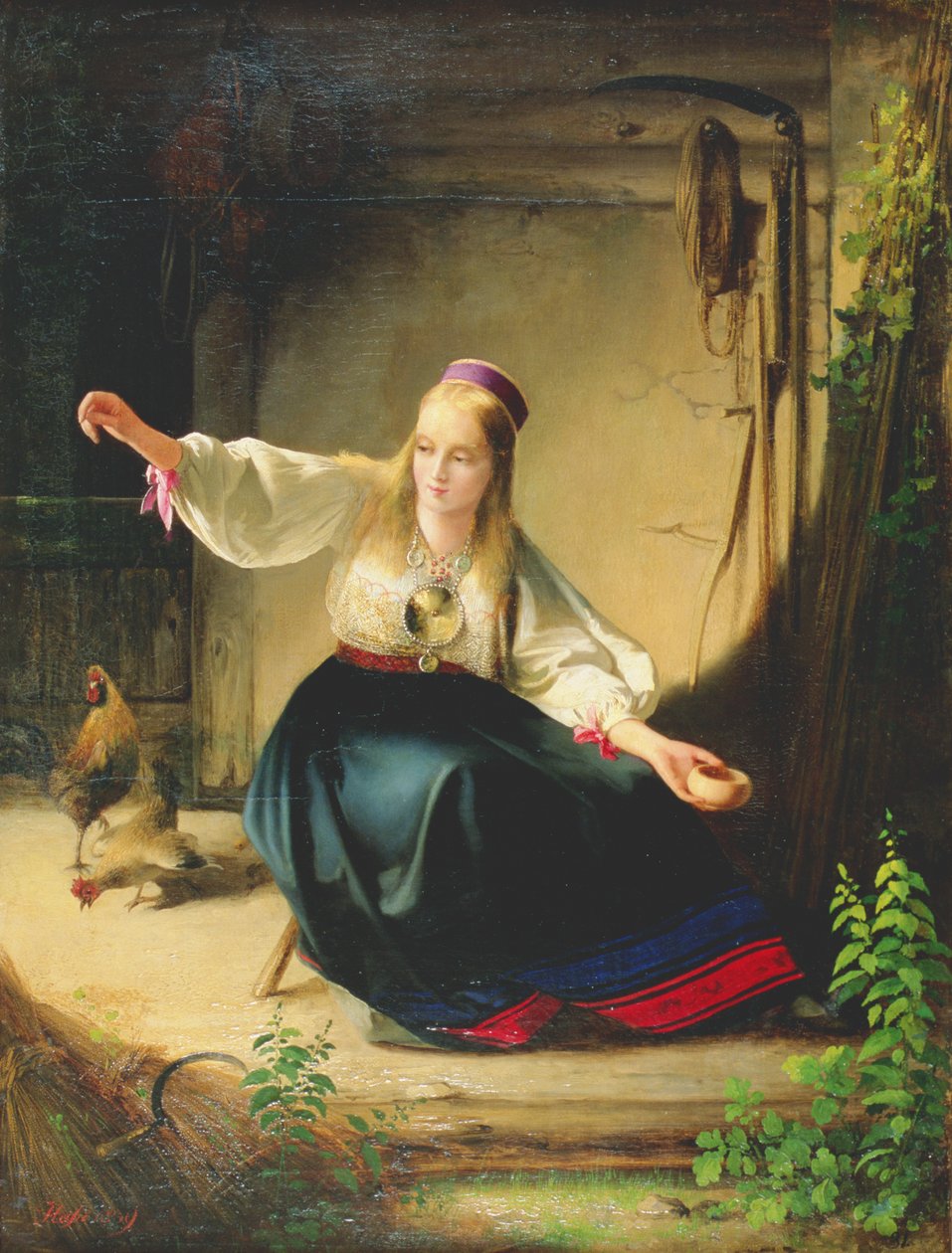 Tyúkokat etető lány, 1839 alkotó: Carl Timoleon von Neff