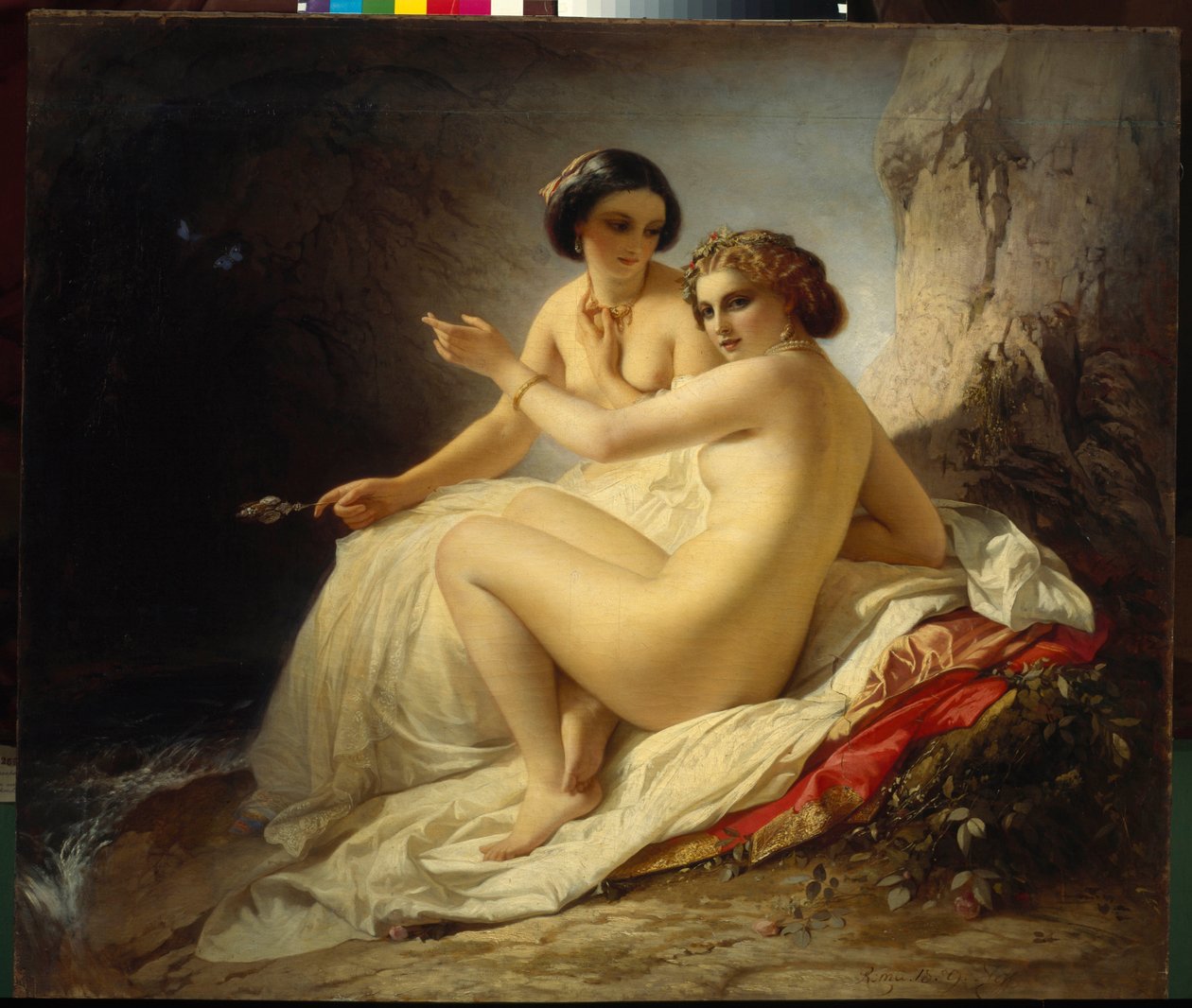 ""Két lány a barlangban"" (Two girls in a grotto) Timofei Neff (Carl Timoleon von Neff) festménye (1805-1876) - 1859 - Olaj, vászon - Állami Orosz Múzeum, Szentpétervár alkotó: Carl Timoleon von Neff
