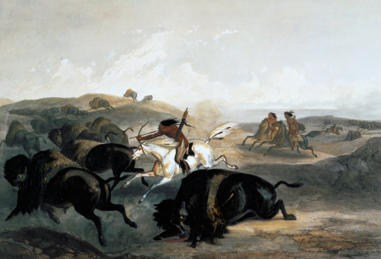"Indiánok vadásznak a bölényre", 1843 alkotó: Carl Vogel
