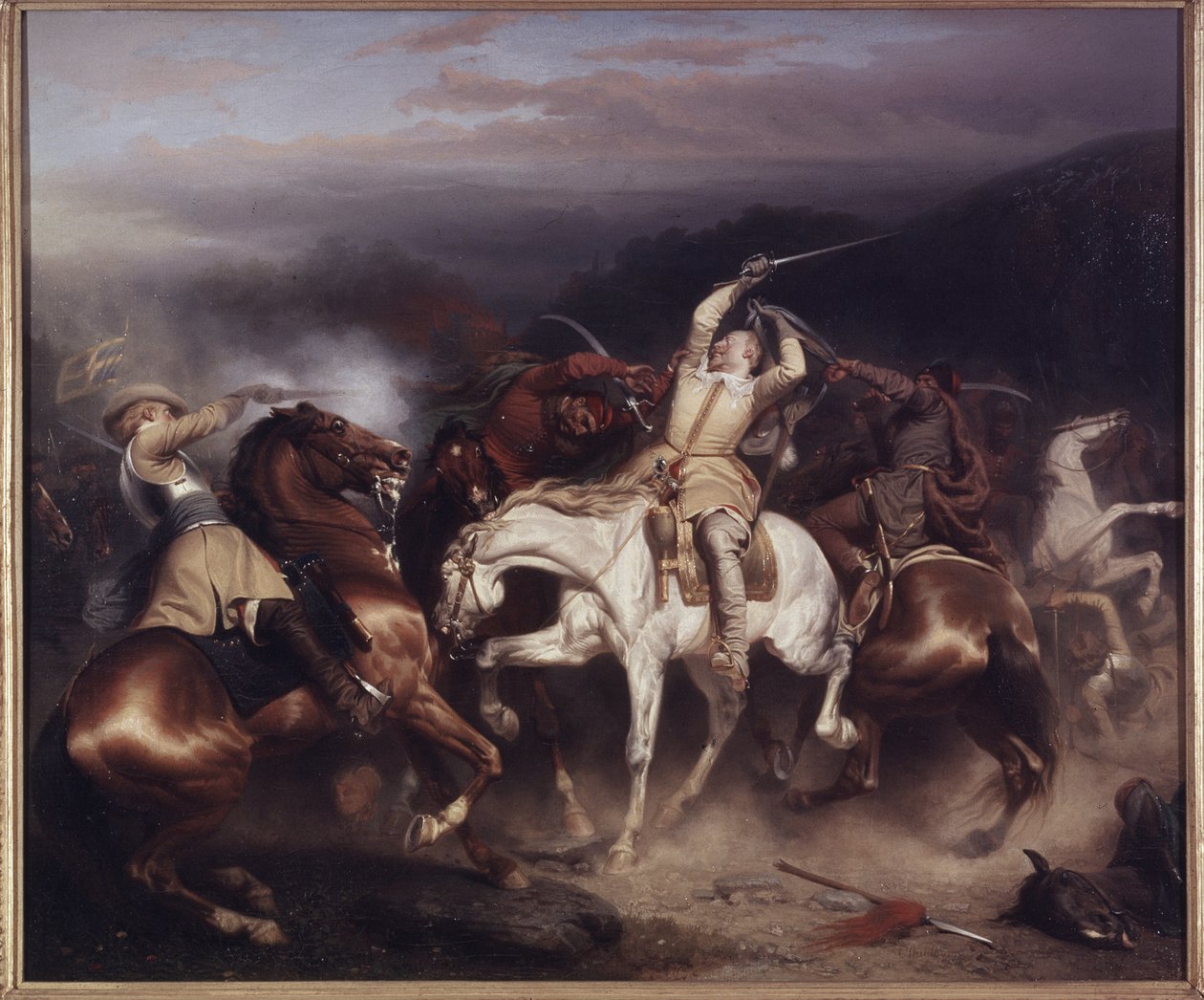 II. Gusztáv Adolf svéd király, akit Nagynak vagy Északi Oroszlánnak hívnak a trzcianai csatában (vagy honigfeldei vagy sztumi csatában), 1629. június – II. Gusztáv Adolf svéd király (1594-1632) Stuhmnál, Wahlbom, Karl (1810-1858). olajfestmény alkotó: Carl Wahlbom