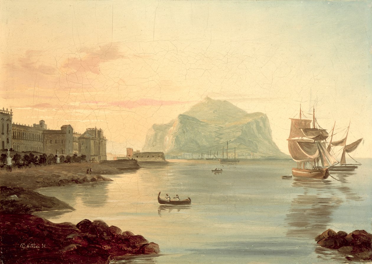 Palermói kikötő a Pellegrino-hegygel, 1831 alkotó: Carl Wilhelm Goetzloff