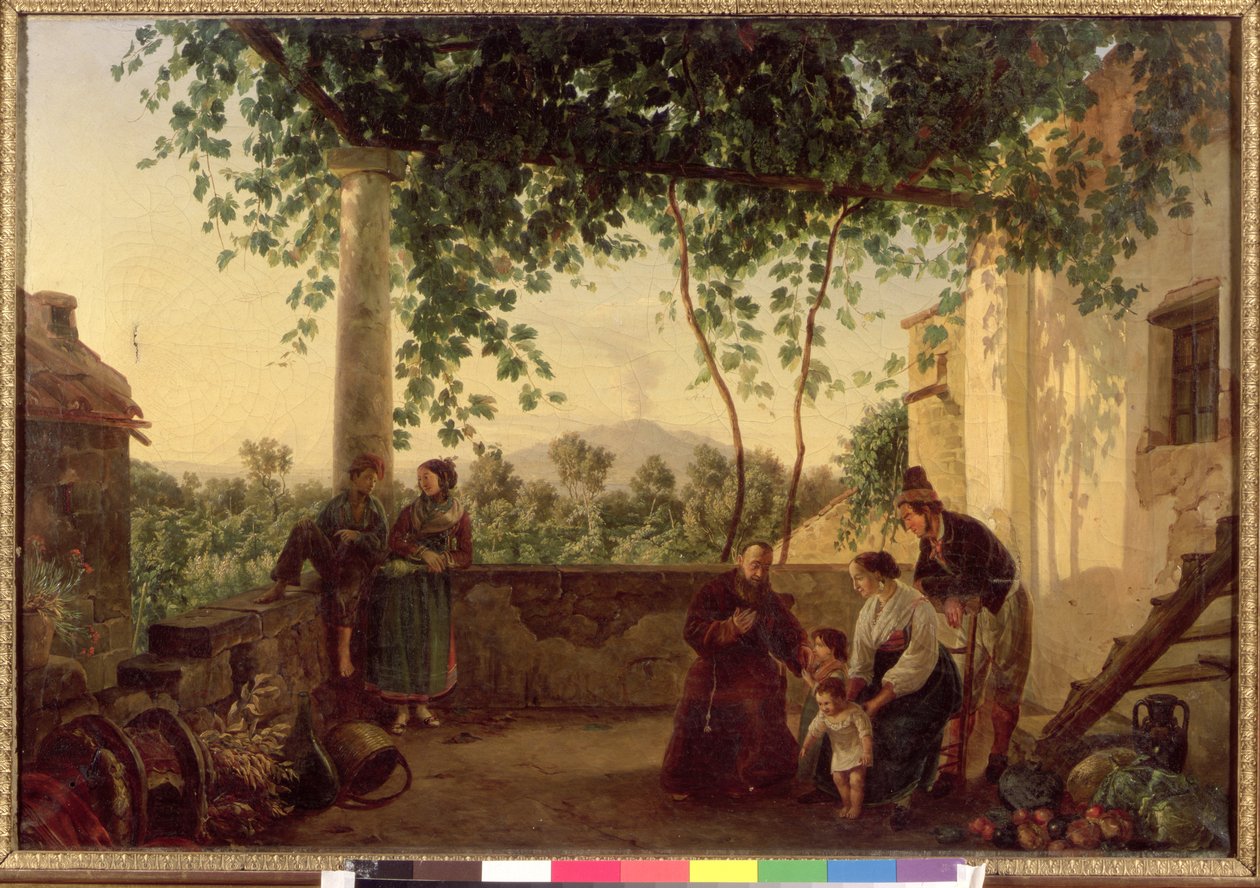 Egy ház terasza Nápoly közelében, kilátással a Vezúvra, 1833 alkotó: Carl Wilhelm Goetzloff