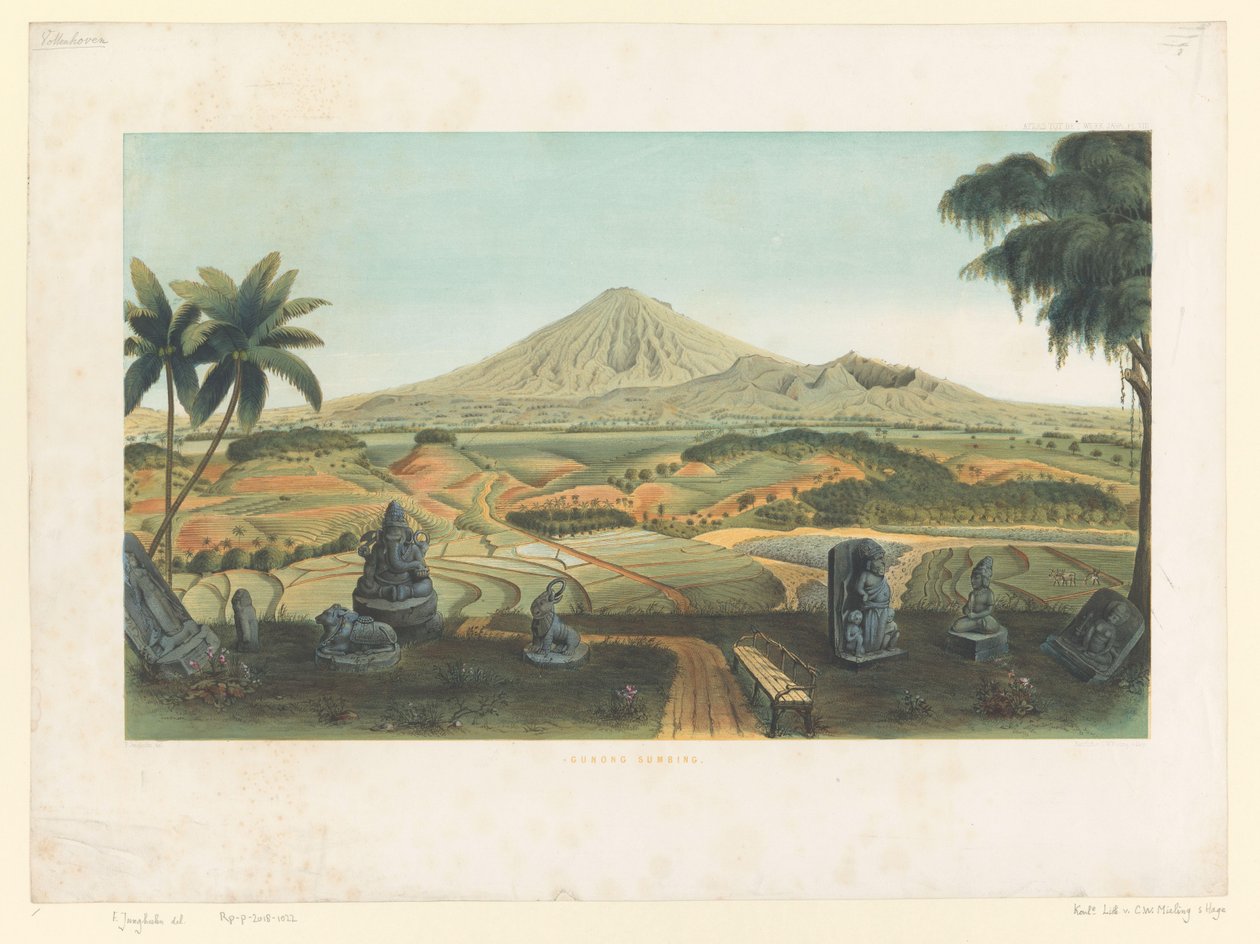 Volcano Sumbing Jáván Gunong Sumbing (cím az objektumon) Atlas a Java működéséhez (sorozat címe az objektumon) Tizenegy festői kilátást tartalmazó tányératlasz a műhöz tartozó Jáva, alakja, növényzete és belső felépítése (sorozat címe alkotó: Carl Wilhelm Mieling (possibly)