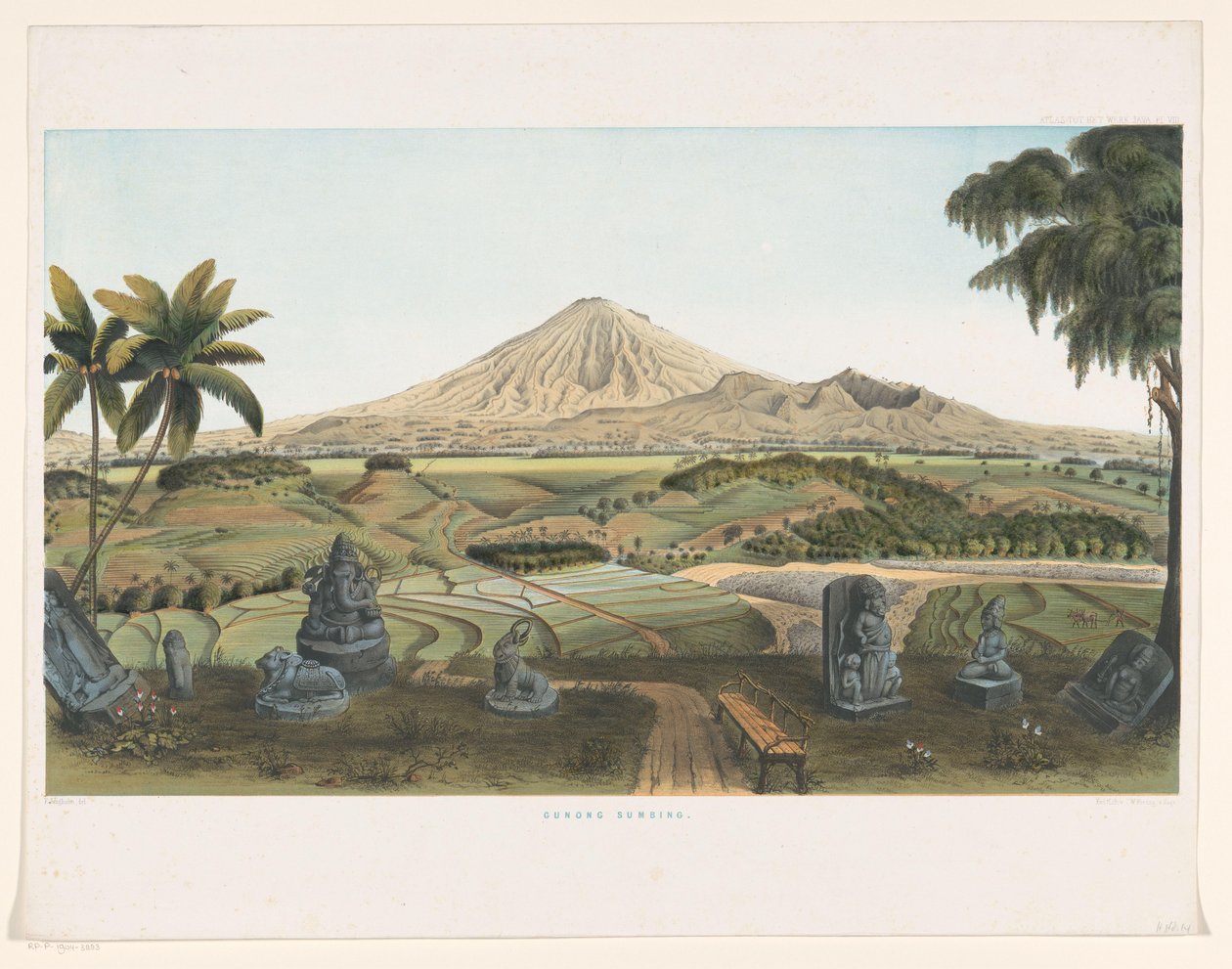 Volcano Sumbing Jáván Gunong Sumbing (cím az objektumon) Atlas a Java működéséhez (sorozat címe az objektumon) Tizenegy festői kilátást tartalmazó tányératlasz a műhöz tartozó Jáva, alakja, növényzete és belső felépítése (sorozat címe alkotó: Carl Wilhelm Mieling (possibly)