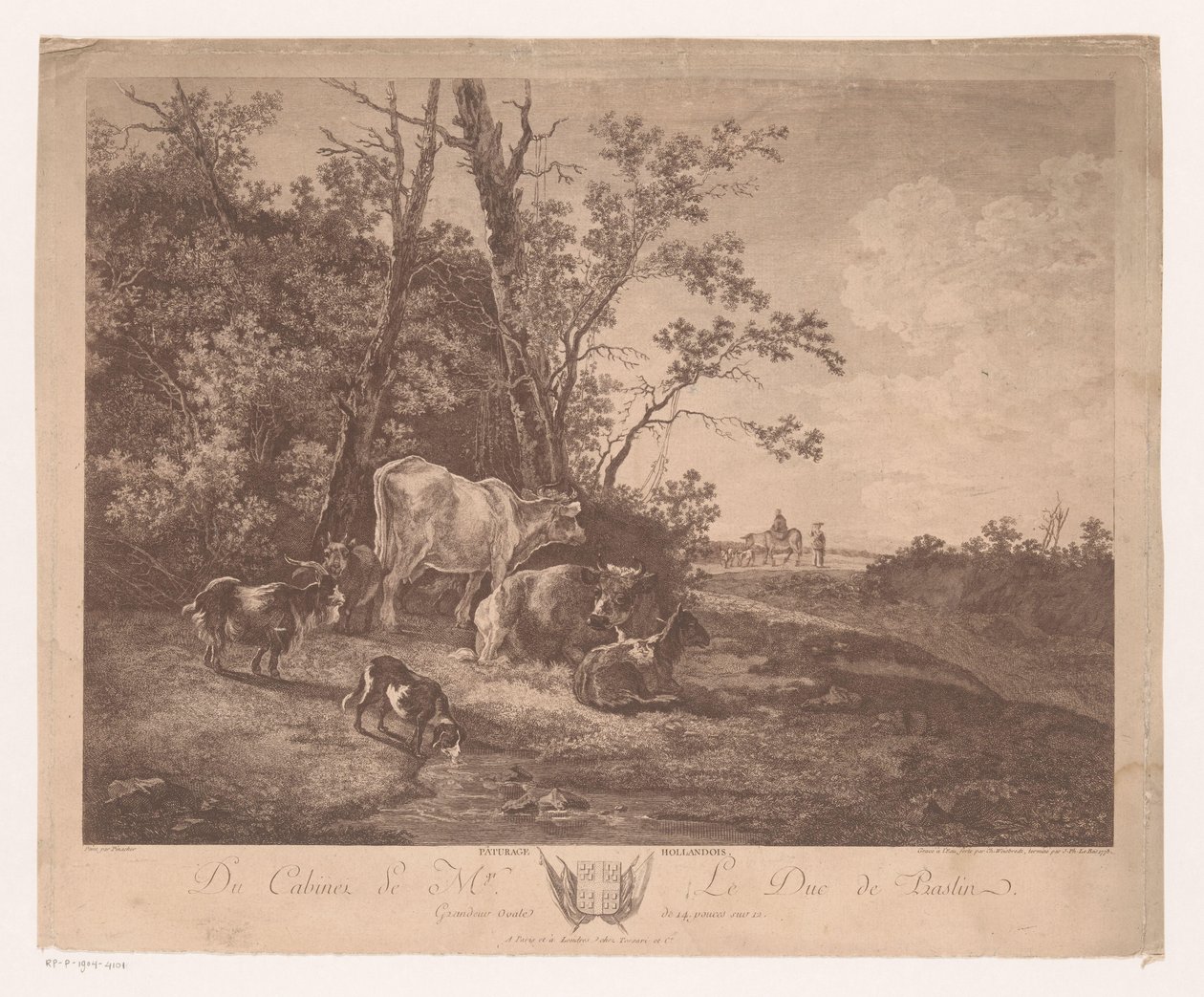 Táj szarvasmarhákkal Paturage Hollandois (cím a tárgyon) alkotó: Carl Wilhelm Weisbrod