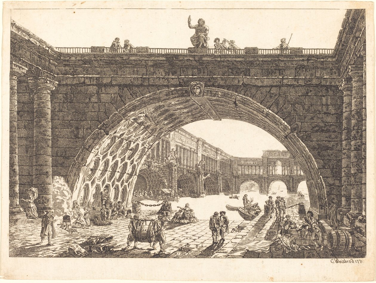 Egy monumentális kikötő építészeti fantáziája alkotó: Carl Wilhelm Weisbrod after Hubert Robert