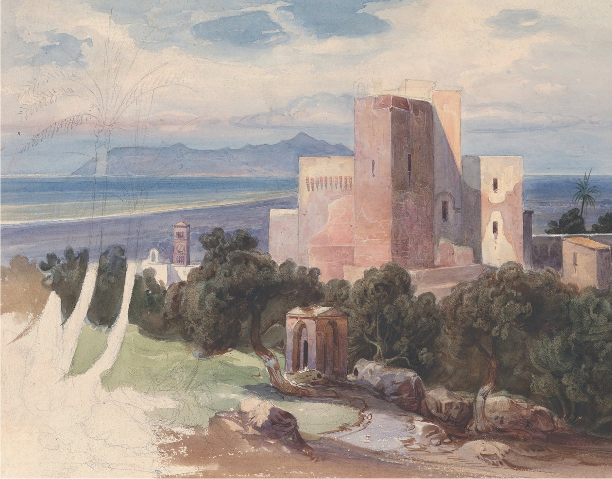 Kilátás a Terracinára a Circeo recto hegyével..., 19. század közepe. alkotó: Carl von Blaas