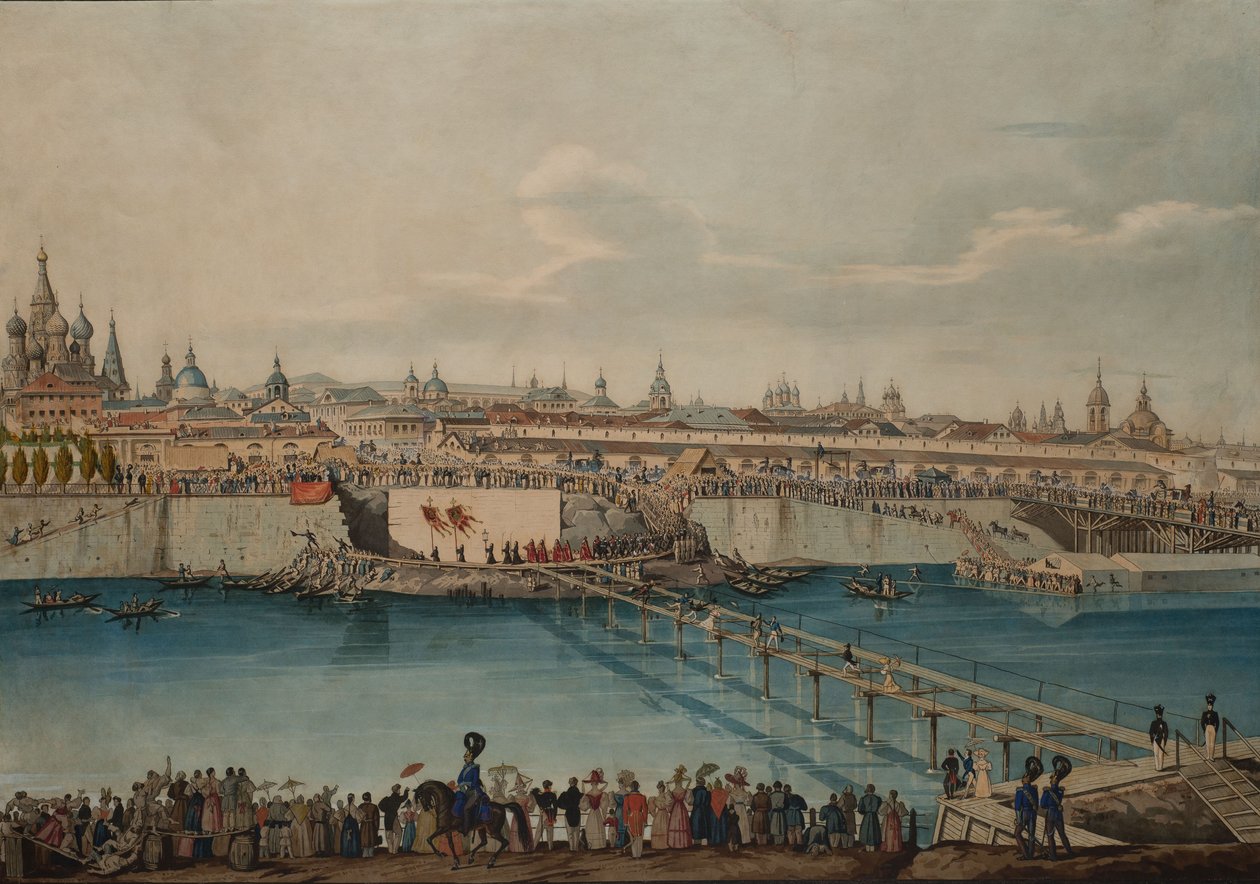 A Moszkvorecszkij-híd sarokkőletétele Moszkvában, 1830. alkotó: Carl von Hampeln